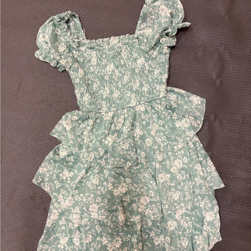 Floral Green Ruffle Dress